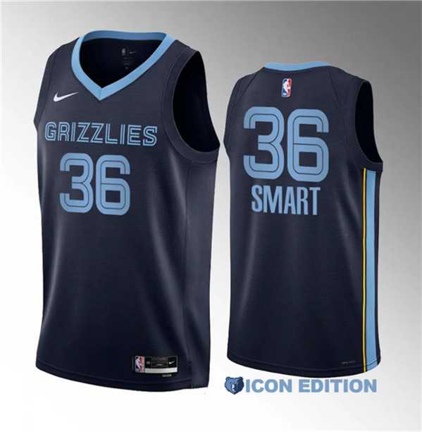 Mens Memphis Grizzlies #36 Marcus Smart Navy 2023 Draft Icon Edition Stitched Basketball Jersey